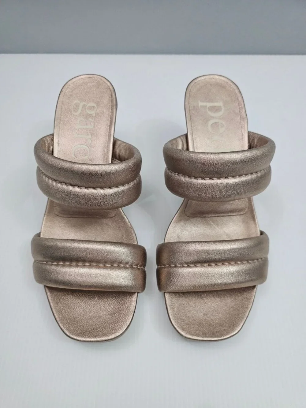 Pedro Garcia Napa Dual Band Mule Sandal EU 39 Metallic Rose Gold Heeled Slide